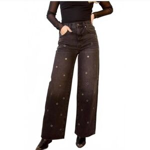 Pistola Hendrix Crystal Embellished Eylet High Rise Baggy Jeans in Glamour